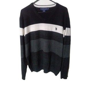 U.S. Polo Assn. Black White & Gray Men's Pullover V-Neck Sweater Size XL